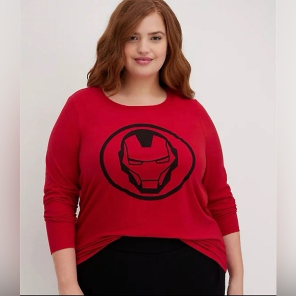 Marvel Tops - Torrid Marvel Iron Man Graphic Long Sleeve Tee Red Plus Size 1X Avengers Shirt
